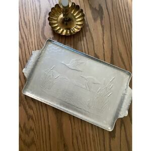 Vintage Hand Hammered Aluminum Duck Tray Decorative Serving Tray Water Foul